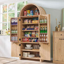 71" Tall Arched Bathroom Storage Cabinet, Modern Fluted Storage Cabinet w/Doors, 3 Adjustable Shelves, 6 Door Shelves, Wood Freestanding Cabinet for Bathroom, Entryway, Hallway, Natural by CozyNest Decor