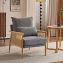 VINGLI Boho Braid Accent Armchair,Mid-Century Modern Chiar with Solid Wooden Armrest,Comfy Louge Cushion Chair with Waist Pillow for Bedroom,Living Room,Reading Room, Gray by CozyNest Decor