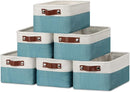 DULLEMELO Storage Baskets Bins for Organizing, Small Fabric Baskets for Shelves, Closets, Nursery, Home, Office, Empty Gift Baskets (6-Pack, White&Teal) by TinyTreasures Baby Boutique