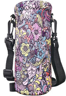 Neoprene Water Bottle Carrier Bag with Adjustable Shoulder Strap for Men Women Walking Hiking,Portable Insulated Holder Case for Stainless Steel/Glass/Plastic Bottles by TinyTreasures Baby Boutique