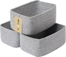 Small Storage Baskets for Organizing | Closet Organizer Bins | Shelf Toy Basket | Woven Rope Baskets | Cube Decorative Box | Shallow Basket | 11.5x7.5x4.7” | 3 Packs Mixed Grey by TinyTreasures Baby Boutique