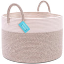 OrganiHaus Woven Laundry Basket, Large Cotton Rope Blanket Holder with Handles, Soft & Sturdy Nursery Hamper, Decorative Toy Bin for Living Room Organization 20x13 inches - Brown/Off-White by TinyTreasures Baby Boutique
