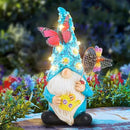 Garden Gnome Statues Outdoor Decor Solar Gnomes with Butterfly on LED Lighted Flowers, Resin Blue Gnomes Sculpture for Patio Yard Lawn Onament Decoration by GreenHaven Gardens