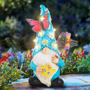 Garden Gnome Statues Outdoor Decor Solar Gnomes with Butterfly on LED Lighted Flowers, Resin Blue Gnomes Sculpture for Patio Yard Lawn Onament Decoration by GreenHaven Gardens