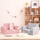 Toddler Chair Kids Couch, 2-in-1 Comfy Armchair with Removable and Washable Cover Carrying Handle, Convertible Reading Chair Toddler Couch for Girls and Boys, Pink Rainbow by CozyNest Decor
