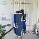 4-Level Cat House for Indoor Cats,Covered Cat Beds and Furniture with Scratch Pad,Hideaway Cave &Cushions,Modern Cat Tower Condo for Multi Small Pet and Large Cats Navy Blue by CozyNest Decor