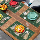 Green Christmas Tree Placemats Set of 4, 12x18 Inch Xmas Trees Snowflakes Winter Holiday Place Mats Seasonal Washable Linen Table Mats for Indoor Outdoor Kitchen Dining Party Décor by CozyNest Decor