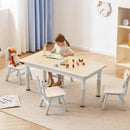 Kids Study Table and Chairs Set, Height Adjustable Toddler Table and Chair Set for Kids Ages 3-8, Graffiti Desktop (Burlywood - 2) by CozyNest Decor