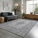9x12 Area Rug Living Room Rugs, Stain Resistant Washable Rug, Vintage Large Non-Slip Backing, Low Pile Lightweight Print Rug for Bedroom Dinning Room Home Office (Grey/Blue) by TinyTreasures Baby Boutique