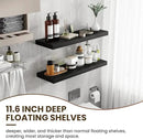 36 Inch Floating Shelves, 12 Inch Deep Floating Shelves for Wall, Floating Shelf with Invisible Brackets, Deep Shelves for Bathroom, Bedroom, Living Room, 2 Pack, Black by CozyNest Decor