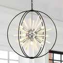 23.6" Black Chrome 12-Light Globe Sputnik Chandelier Modern Adjustable Hanging Ceiling Glass Tube Pendant Light Fixture for Entryway Foyer Staircase Dining Living Room Hallway by CozyNest Decor