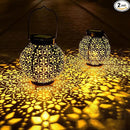 2 Pack Outdoor Solar Lantern Lights, Waterproof Tabletop LED Moroccan Lanterns, Hanging Metal Decorative Garden Lights for Patio, Lawn, Porch, Backyard by CozyNest Decor