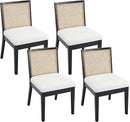 VESCASA Upholstered Dining Chairs with Square Rattan Back, Armless Padded Sherpa Fleece Cushion Dining Chairs with Wood Legs for Dining Room, Kitchen, Set of 4, Black Frame by CozyNest Decor