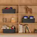 Large Shallow Organizing Baskets 15x11x5.1 Inches - Rope Woven Storage Bins for Bathroom, Shelves, Cube Closet, Mixed Black 2 Packs by CozyNest Decor
