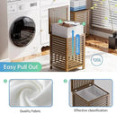 SMIBUY Double Laundry Hamper with Lid, 120L Bamboo Laundry Basket with Removable Liner Bag, 2-Section Clothes Divider Laundry Sorter for Laundry Room, Bathroom, Bedroom (Walnut) by CozyNest Decor