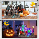 DREAM GARDEN Halloween Village Collection, Lighted Spooky Haunted House with Animated Train and Scary Sound Halloween Collectible Bulidings with Skull, Pumpkin, Ghost for Holiday Party Tabletop Decor by CozyNest Decor