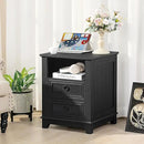 18" Farmhouse Night Stand with Charging Station, 2 Drawers End Table Dresser for Bedroom, Black Wooden Nightstand, Bed Side Table with Open Shelf, Bedside Cabinet for Living Room, Closet by CozyNest Decor