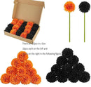 Kimura's Cabin 20Pcs Faux Mums Flowers Fake Chrysanthemum Artificial Silk Ball Flowers for Halloween Garden Home Kitchen Table DIY Decoration Center Fall Bouquets (Orange Black) by CozyNest Decor