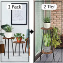 2 Pack Indoor Plant Stand, Mid-Century Wooden Style Plant Holder, Indoor Outdoor Flower Stand,Small Round Table, Two Different Sizes(Black) by GreenHaven Gardens