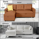 Naomi Home L-Shaped Reversible Sectional Sofa with Pull-Out Sleeper Bed and Storage Chaise, Caramel Air Leather by CozyNest Decor
