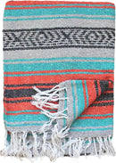 Del Mex Classic Mexican Blanket, Large Authentic Woven Falsa Throw (70"x50"), Artisan Southwest Décor for Beach, Yoga, Outdoors (Mint/Orange/Gray) by CozyNest Decor
