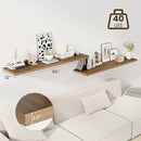 55" Floating Shelves for Wall, 12" Deep Slim Walnut Floating Shelves, Wall-Mounted Shelves for Bedroom, Living Room, Kitchen, Bathroom - Set of 2 by CozyNest Decor