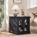 24" End Table with Charging Station, Farmhouse Night Stand with Glass Barn Door, Black Nightstands with Adjustable Storage Shelf, Large Wood Square Bed Side Table for Living Room,Bedroom by CozyNest Decor