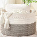 KAKAMAY Large Blanket Basket (20"x13"),Woven Baskets for storage Baby Laundry Hamper, Cotton Rope Blanket Basket for Living Room, Laundry, Nursery, Pillows, Baby Toy chest (White/Beige) by GreenHaven Gardens
