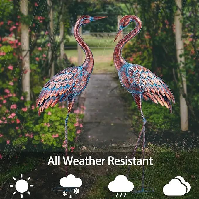 Kircust Garden Crane Statues Patina Heron Decoy, Standing Metal Crane Sculptures Bird Yard Art for Outdoor Decor, 47-48 Inch, Set of 2, photo 4 of 9