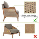 HAOBO Home Mid Century Modern Accent Chair Upholstered Living Room Chairs Armchair with Rattan Armrest Comfy Reading Chair with Wood Frame Lounge Side Chair with Waist Cushion by CozyNest Decor