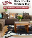 Natural Cowhide Rug for Home & Office Premium Dark Tricolor Cowhide Rug with Unique Dark Brown, Black & White Patterns- Cow Hide Rugs Made with Tanned Leather - Cow Hide Rugs 6x7-8 ft by CozyNest Decor