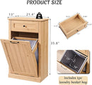 Tilt Out Laundry Hamper Cabinet, 10 Gallon Farmhouse Trash Can Cabinet with Drawer, Hidden Wood Garbage Can Bin Cabinets with Laundry Storage Basket for Bathroom, Kitchen, Natural by CozyNest Decor
