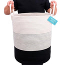 OrganiHaus Black & White Blanket Storage Basket for Living Room 15x18, Woven Nursery Hamper Basket, Large Toy Basket Storage for Kids, Laundry Hamper, Baby Laundry Basket, Cute Cotton Rope Basket by TinyTreasures Baby Boutique