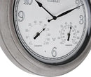 CLXEAST 18 Inch Farmhouse Illuminated Outdoor Atomic Wall Clock with Thermometer & Hygrometer Combo, Night Lighted Wall Clock with Smart Sensor, Weather Stations,Brushed Grey Oak Finish by CozyNest Decor