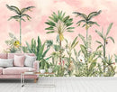 Watercolor Pink Tropical Botanical Leaf Wallpaper Mural for Nursery Girls Bedroom (Not Peel and Stick) by CozyNest Decor