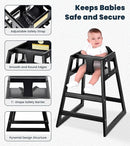 Alpine Wooden High Chairs for Babies and Toddlers with Safety Strap, Commercial Grade Restaurant High Chair, Durable Wood Space Saver Baby Feeding Chair, Ideal for Dining Spaces (2 Pack, Black) by TinyTreasures Baby Boutique