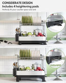 BOOSINY Extra Large Stainless Steel Dish Drying Rack, 2 Tier Dish Racks for Kitchen Counter, Dish Drainer with Drainboard Set, Full Size Dish Dryer Rack with Utensil Holder, Black by CozyNest Decor