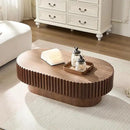 43.7" Oval Coffee Table for Living Room,Modern Handcraft Drum Coffee TableSmall Wooden Coffee Table with Sturdy Pedestal Easy Assembly for Office-Walnut by CozyNest Decor