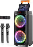 JYX Karaoke Machine with 2 Wireless Microphones for Adults, 8" Big Bluetooth Party Speaker with 500W Peak Power, PA System with LED Disco Light, Rolling Wheels and Trolley, Perfect for Outdoor Home by TinyTreasures Baby Boutique