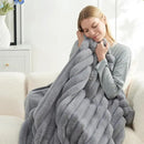 Cozy Bliss Faux Fur Throw Blanket for Couch, Cozy Warm Plush Striped Blanket for Sofa Bedroom Living Room,60 * 80 Inches Grey by CozyNest Decor