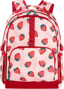 Choco Mocha Strawberry Backpack for Girls, Elementary School Backpack for Girls Ages 6-8 Kids Kindergarten Backpack Bookbag 17 Inch with Chest Strap, Pink by TinyTreasures Baby Boutique
