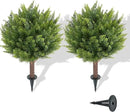 Artificial Cedar Shrub Ball Trees Two 15.8inch with Ground Spikes, can be Planted in The Ground and in pots, Outdoor Artificial Plants Resistant to UV Rays by GreenHaven Gardens