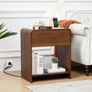 Fluted Nightstand with Charging Station, Mid Century Modern Bed Side Table End Table with Drawer Storage, Large Wooden Night Stands Bedside for Bedroom Living Room Sofa Office, Walnut by CozyNest Decor