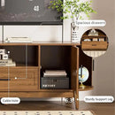 63" Fluted TV Stand for Tvs up to 70", Mid-Century Modern Entertainment Center with Drawers and Fluted Doors, Curved TV Media Console Table with Sliding Doors for Living Room, Bedroom (63") by CozyNest Decor