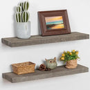 Floating Shelves, 8 Inch Deep Rustic Solid Reclaimed Wood Wall Shelves for Storage, Wall Mounted Display Shelving with Invisible Heavy-Duty Metal Bracket, 24 Inch Width Set of 2, Cement Grey by CozyNest Decor