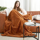 Amélie Home Faux Fur Throw Blanket for Couch, Cozy Fuzzy Fluffy Fur Luxurious Soft Striped Plush Gift Blankets for Family Sofa Chair Bed Living Room Bedroom, 55"x70", Brown by CozyNest Decor