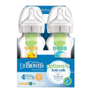 Dr. Brown's Natural Flow Anti-Colic Options+ Wide-Neck Baby Bottles, 9 oz/270 mL, with Level 1 Slow Flow Nipple, 4 Pack Good Morning/Good Night Gift Set by TinyTreasures Baby Boutique