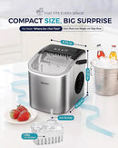 EUHOMY Countertop Ice Maker Machine with Handle, 26lbs Per Day, 9 Ice Cubes Ready in 6 Mins, Auto-Cleaning Portable Ice Maker with Basket and Scoop, for Home/Kitchen/Camping/RV (Silver) by CozyNest Decor
