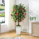 Artificial Ficus Tree 5FT Faux Floor Tree with Planter UV Resistant Potted Fake Silk Plant, Real Wood Trunk-Indoor Outdoor Lifelike Fake Ficus Tree for Home, Living Room Bedroom Topiary Tree by CozyNest Decor