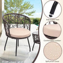 Kromax 3 Piece Bistro Set, Modern Outdoor Wicker Patio Furniture with Tempered Glass Table Top and 2 Chairs, Washable Cushions, Brown Rattan and Begie Cushion by CozyNest Decor